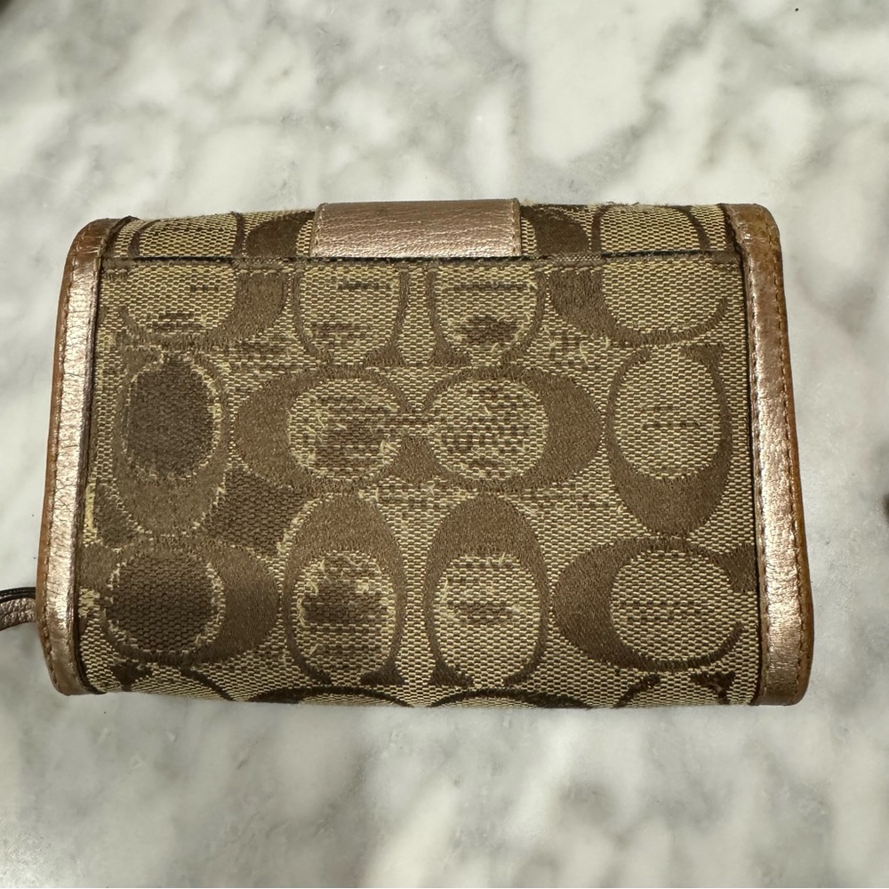 Coach Wallet Rose Pink Leather Brown Fabric zipper Snap - Picture 6 of 9
